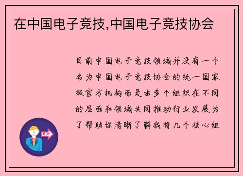 在中国电子竞技,中国电子竞技协会